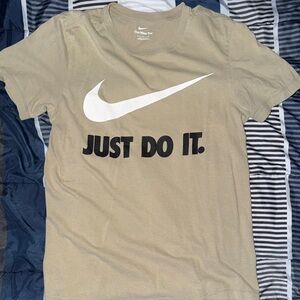 Nike Olive Green T-Shirt with Swoosh and Slogan
